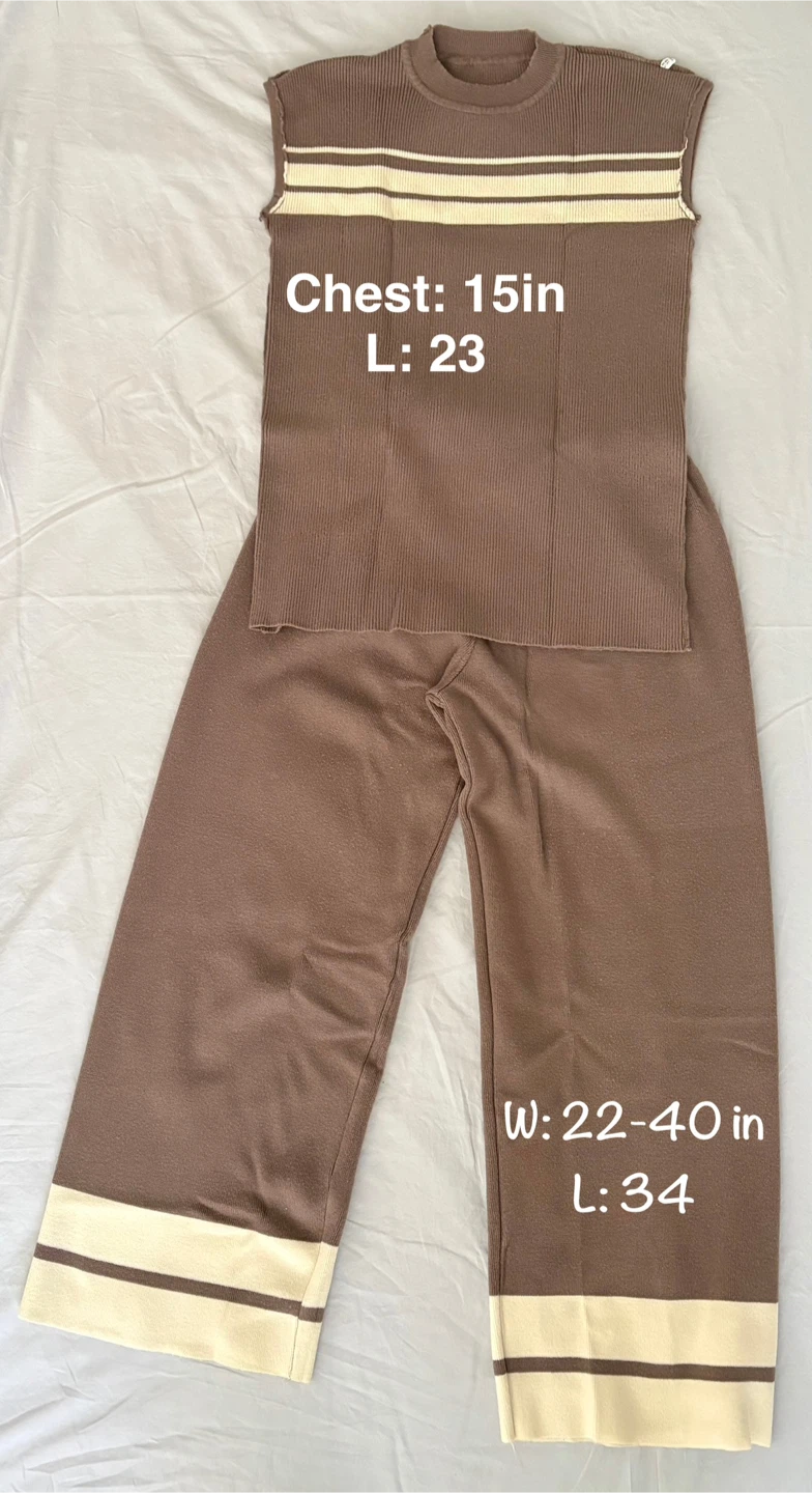 Brown Knit Sleeveless Top & Pants Set