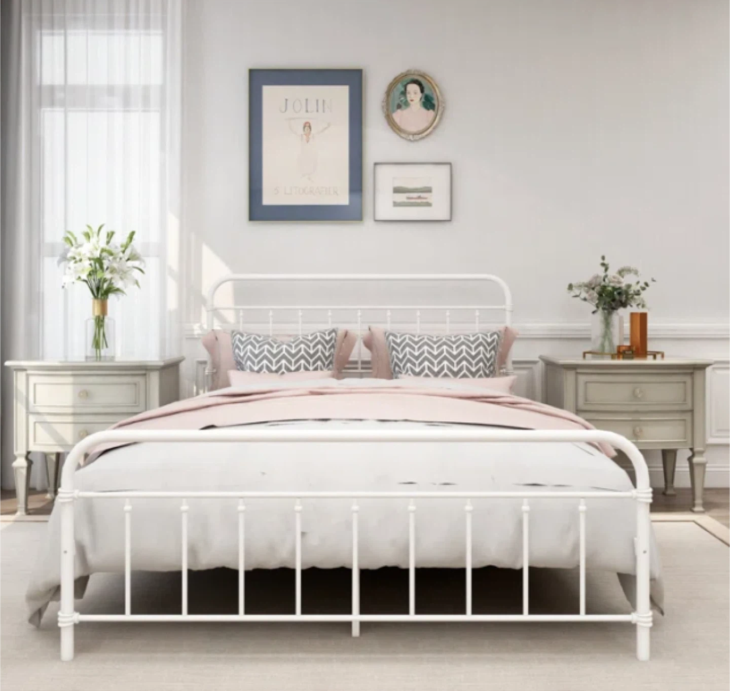 Queen Size White Metal Bed Frame - photo 2