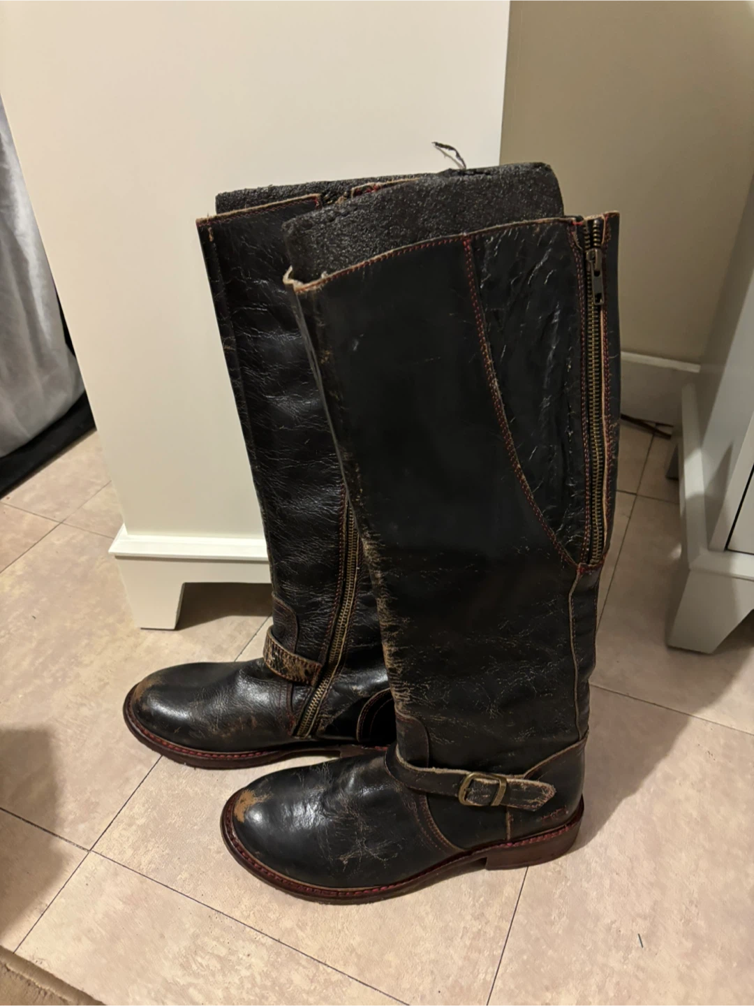 Bed|Stu Black Leather Riding Boots
