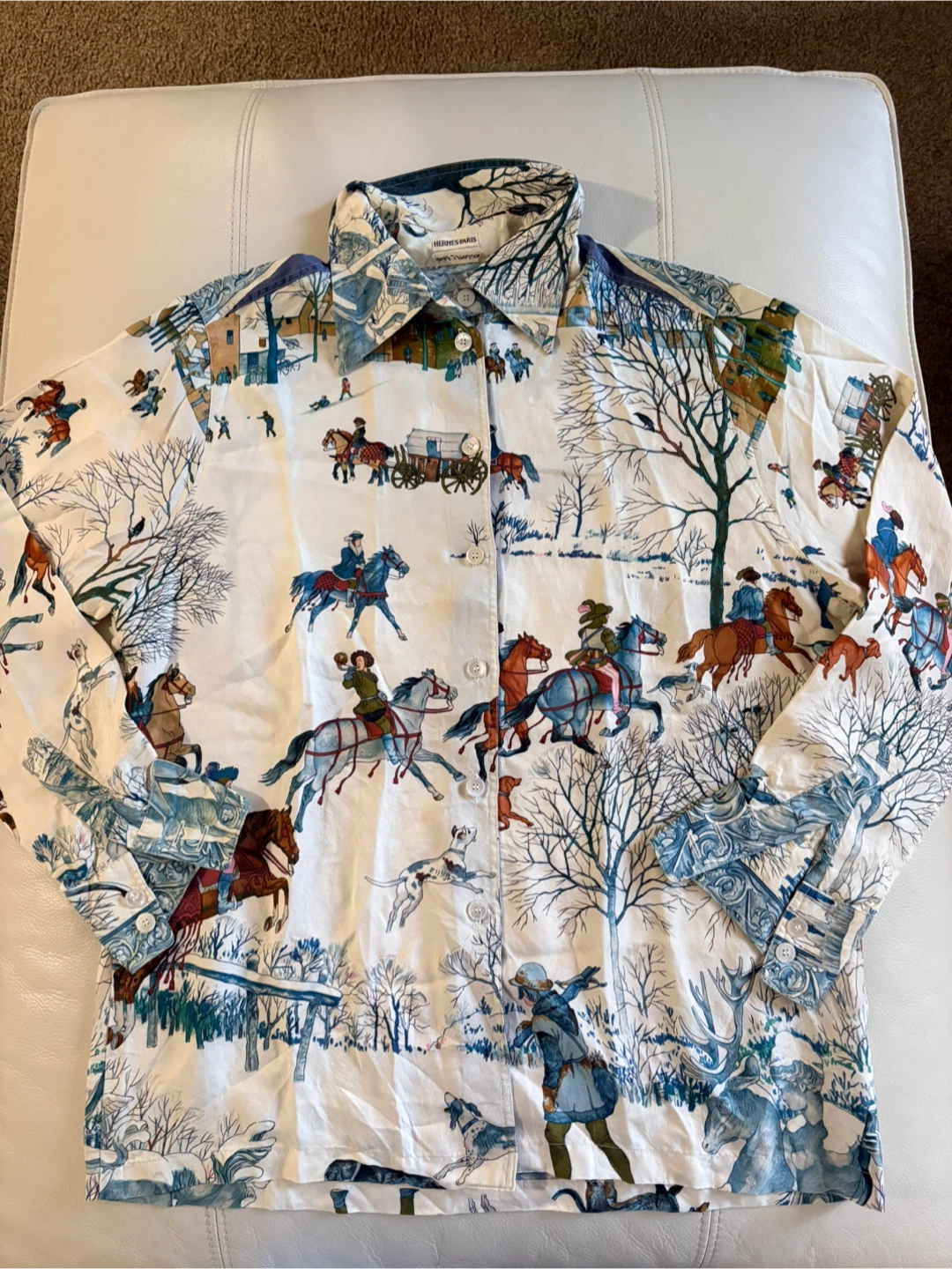 Hermès Paris L’Hiver Leroux Silk Button-Up Shirt