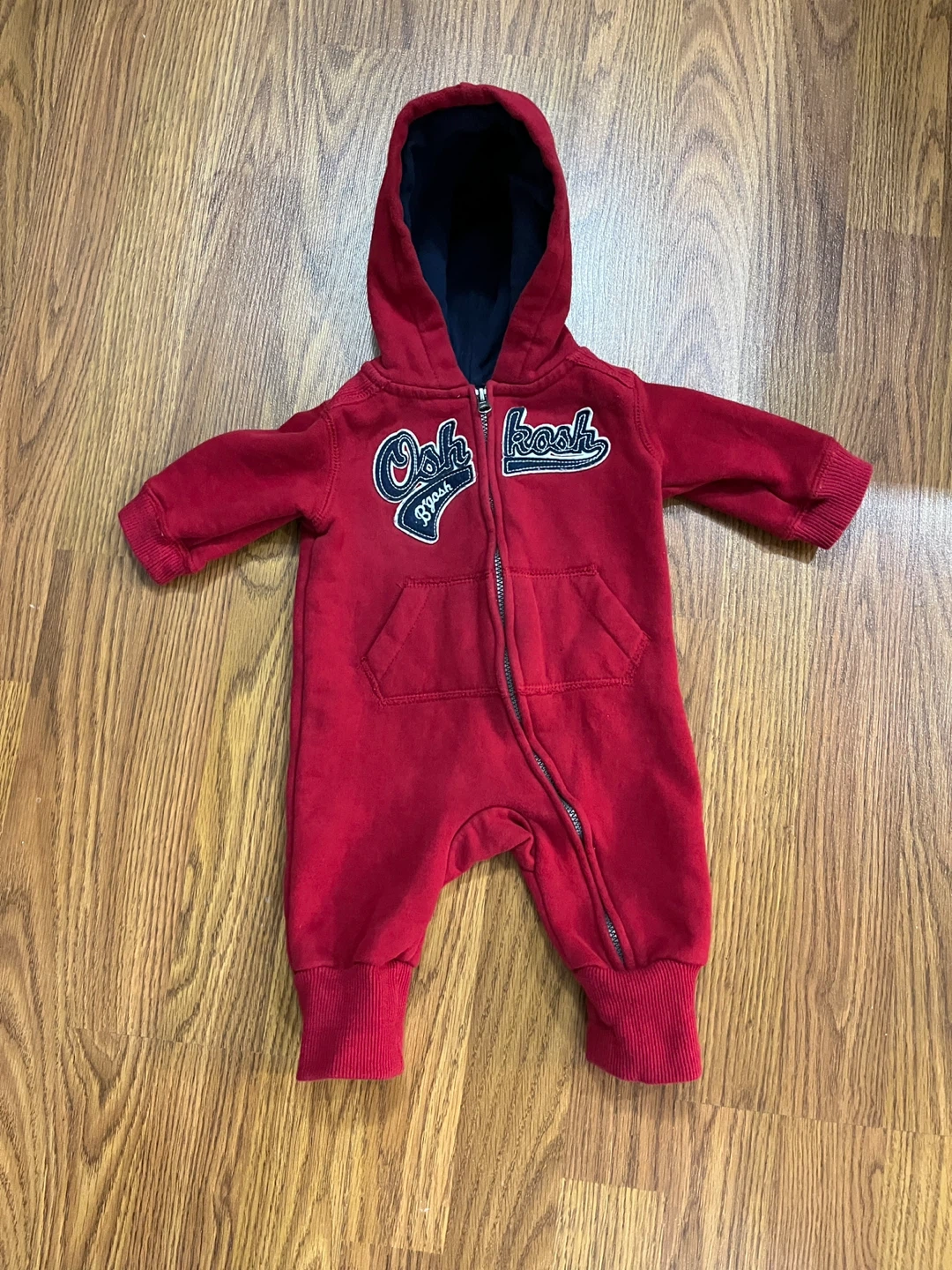 OshKosh boys 3 months hooded sleeper onesie, red