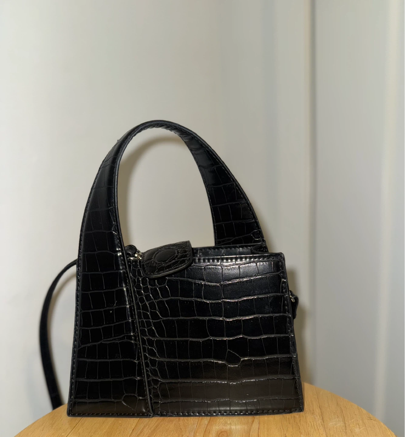 Zara Black Croc Embossed Handbag