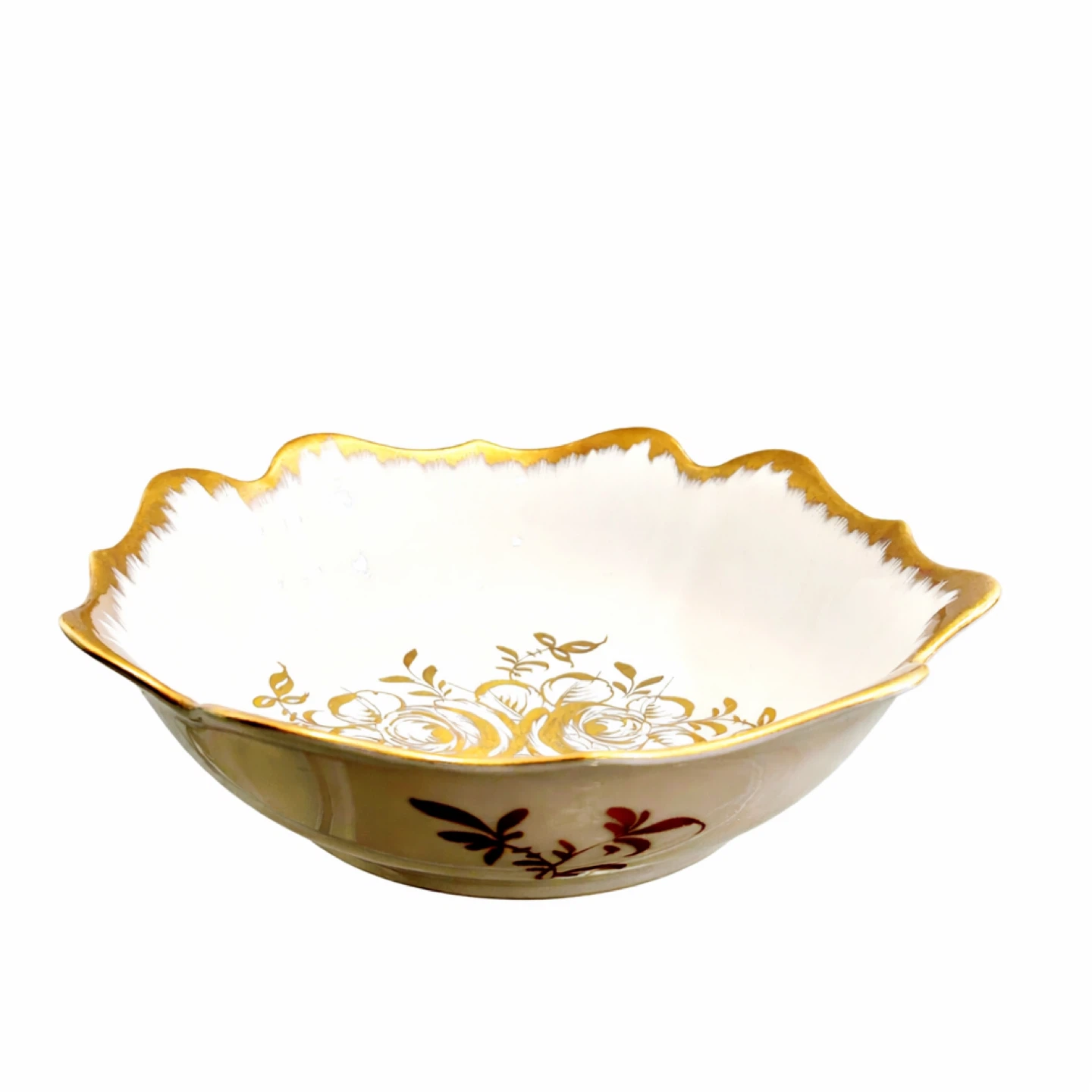 French Hand-Painted Porcelain Bowl, Heavy Gilt, B·B