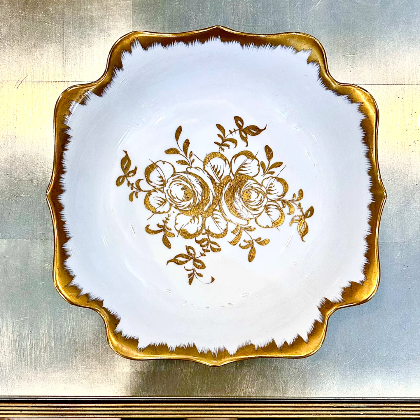 French Hand-Painted Porcelain Bowl, Heavy Gilt, B·B - photo 4