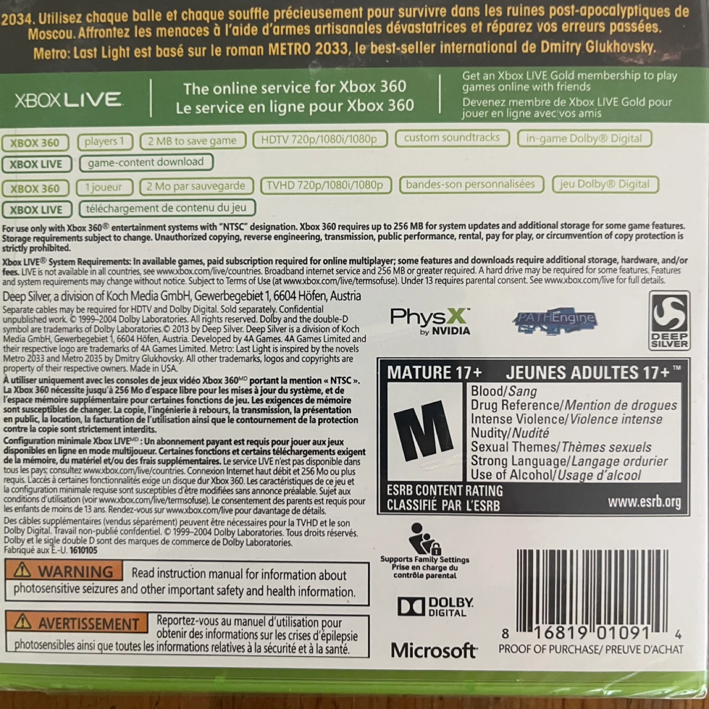 Metro Last Light Video Game for XBox 360 (New, Sealed, 2013) - photo 3