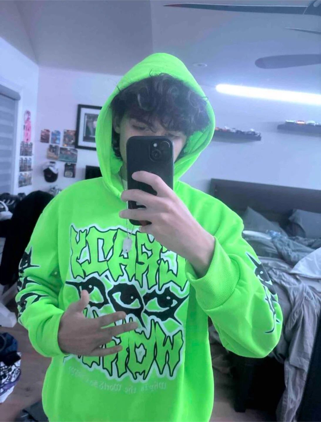 Crazy World Graphic Hoodie - Neon Green - photo 2