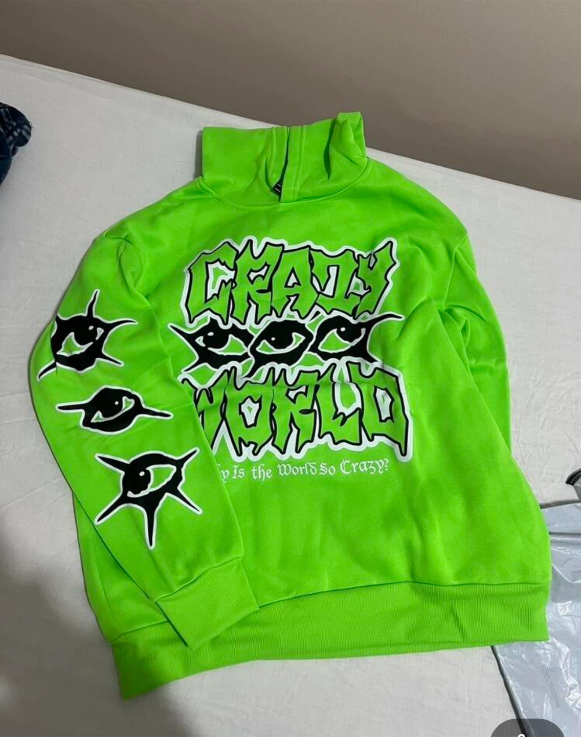 Crazy World Graphic Hoodie - Neon Green