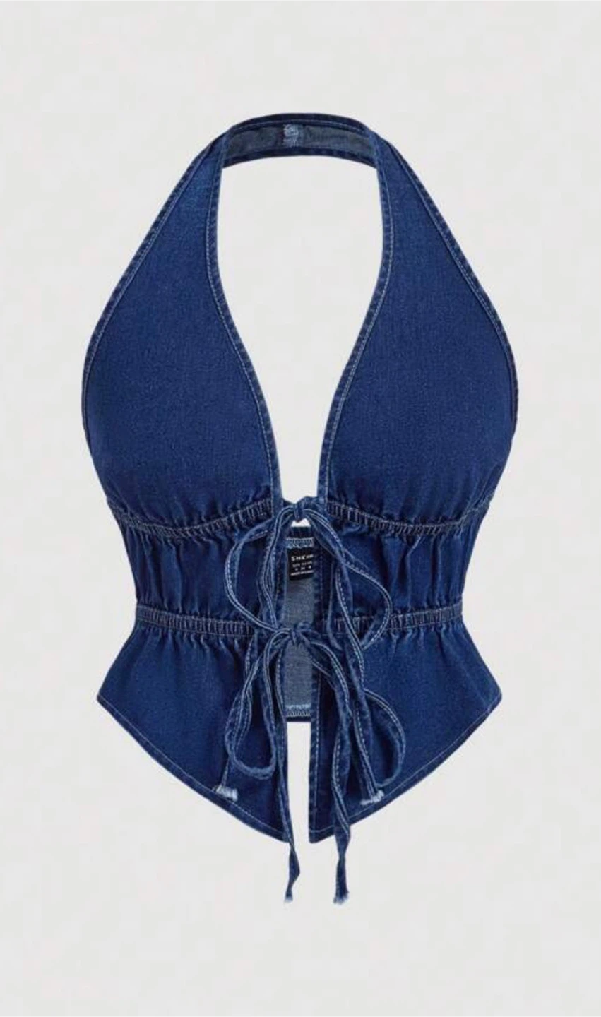 SHEIN MOD Denim Halter Top - Size L