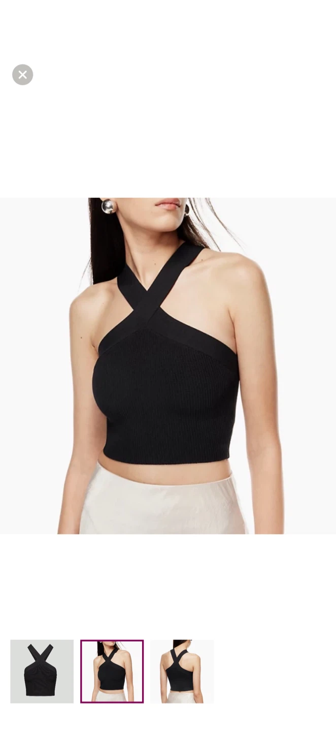 Aritzia Babaton Sculpt Knit Black Criss Cross Cropped Tank