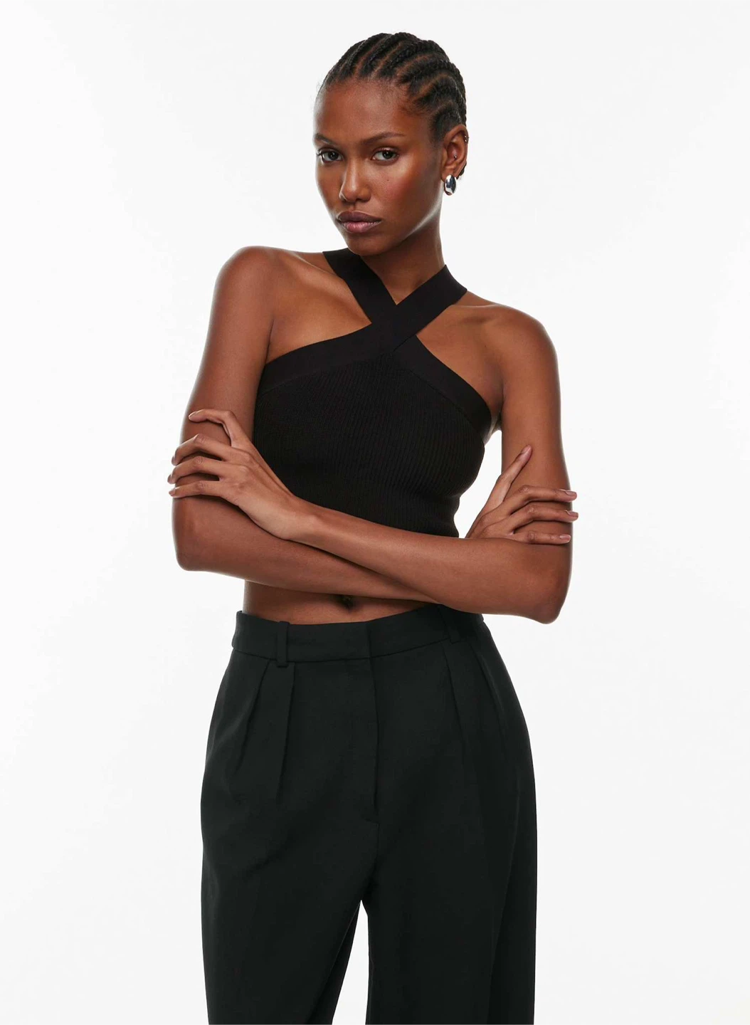Aritzia Babaton Sculpt Knit Black Criss Cross Cropped Tank - photo 4