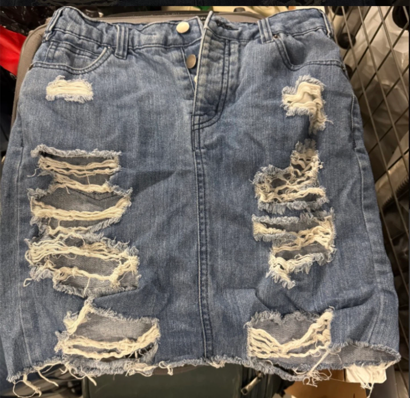 F21 Distressed Denim Skirt