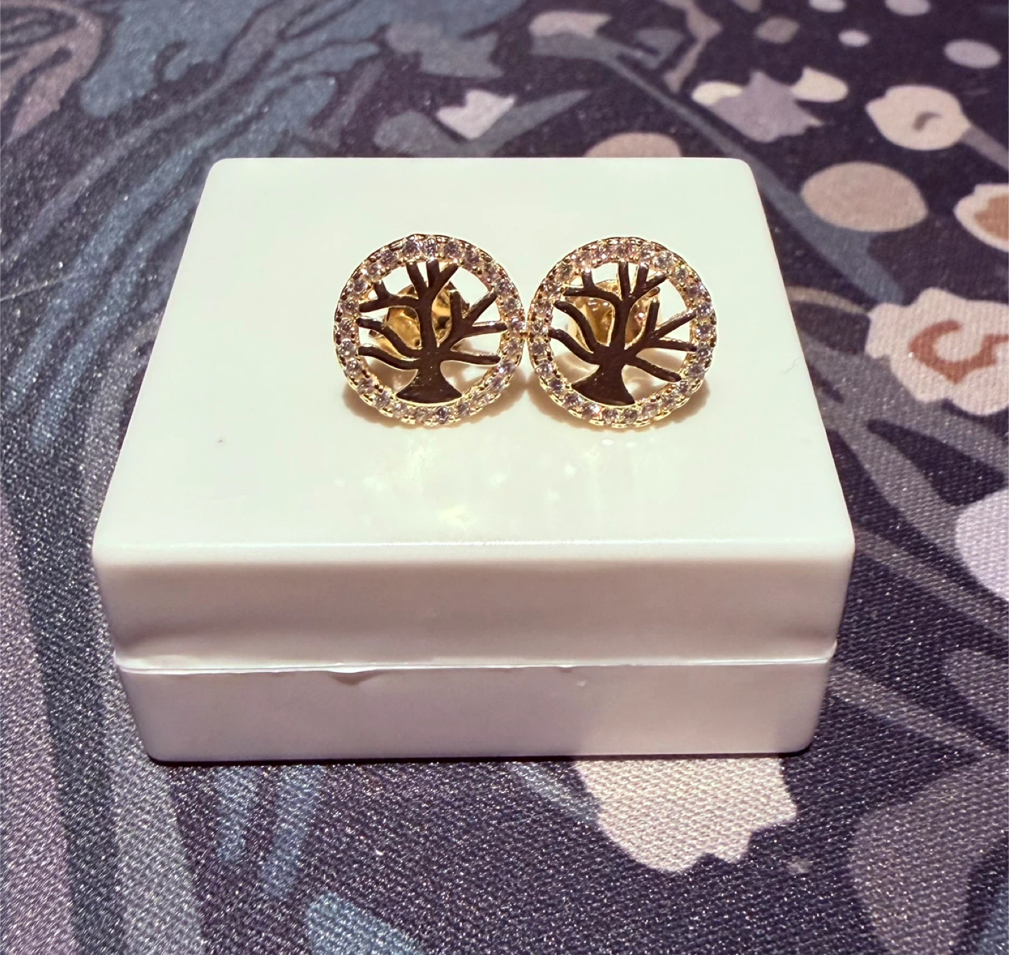 Pair of 14k Gold "Tree of Life"  Cubic Zirconia Studded Earrings