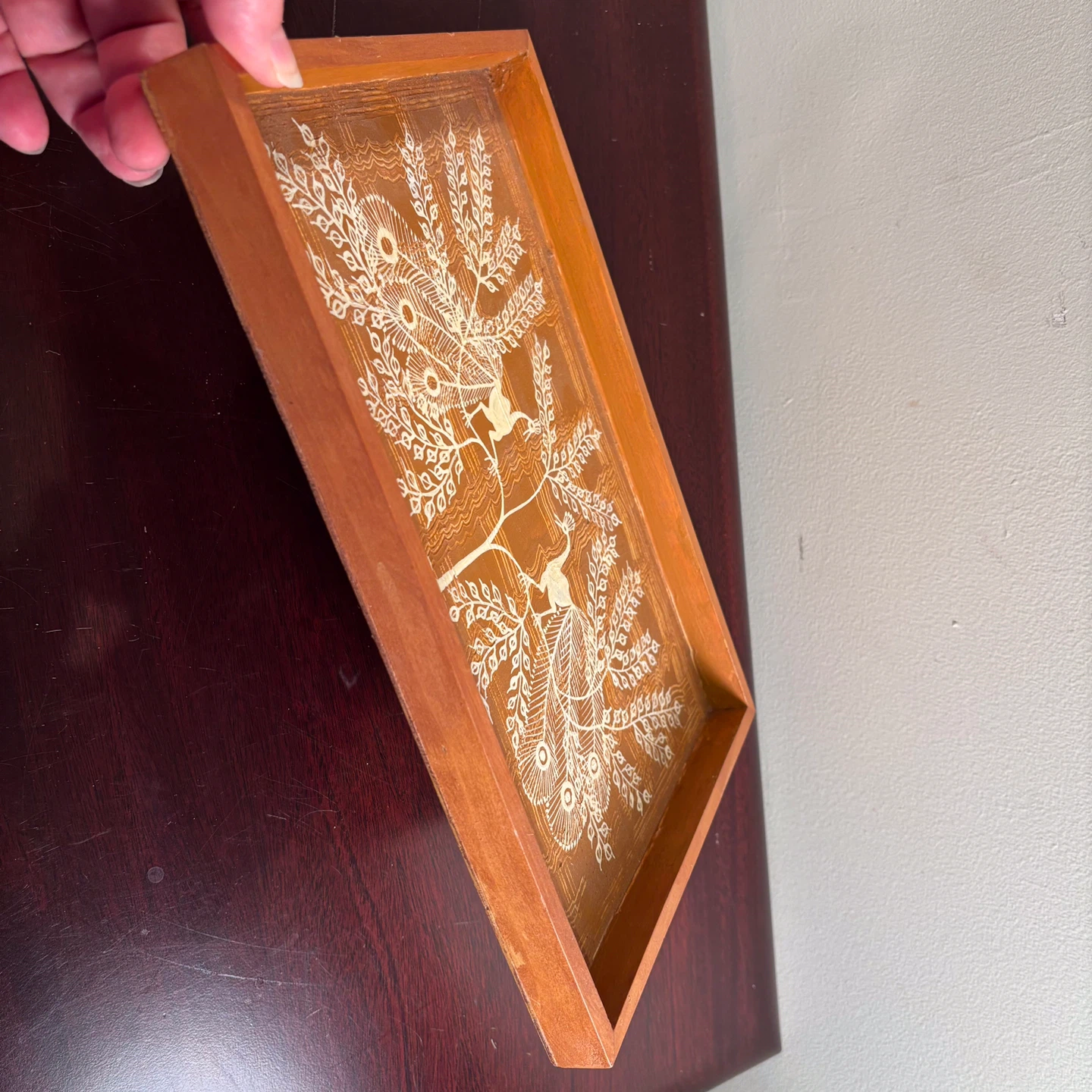 Hand-Painted Warli Adiwasi Tribal Artist Tray - photo 2