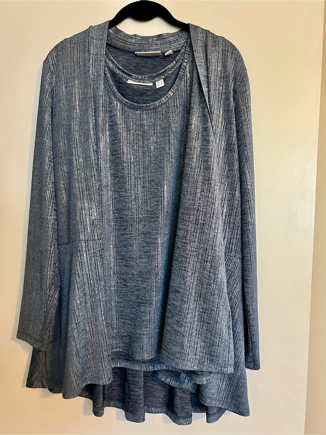 Beautiful Liquid Knit Blue Foil Cardigan Set
