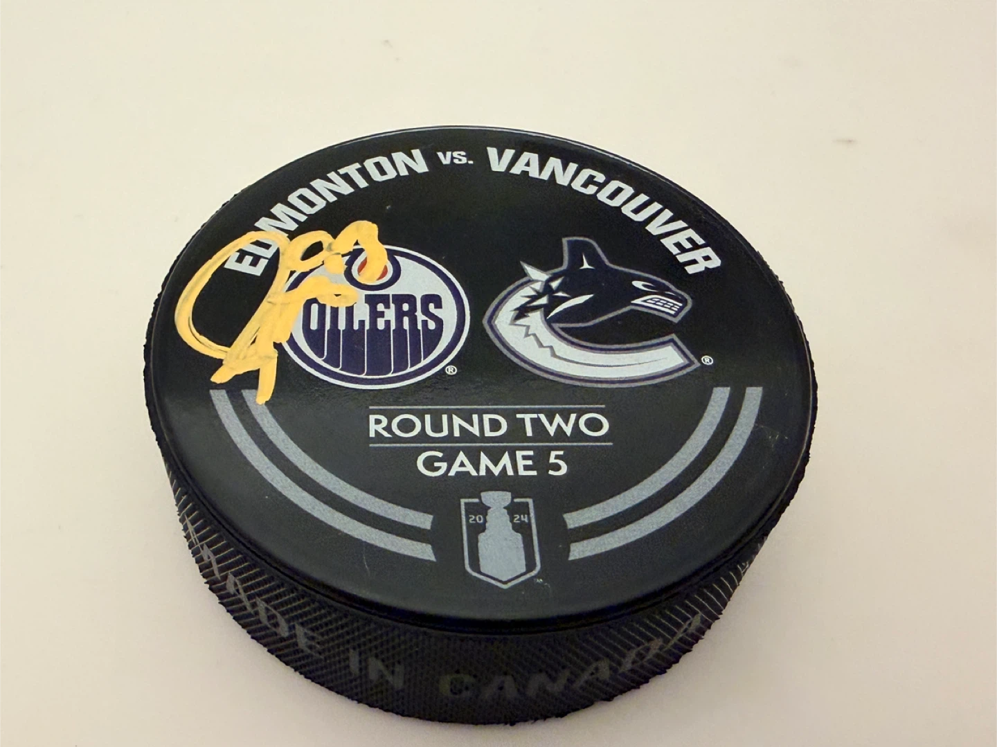 Oilers Canucks 2024 Playoffs Ryan Nugent-Hopkins Autograph Puck