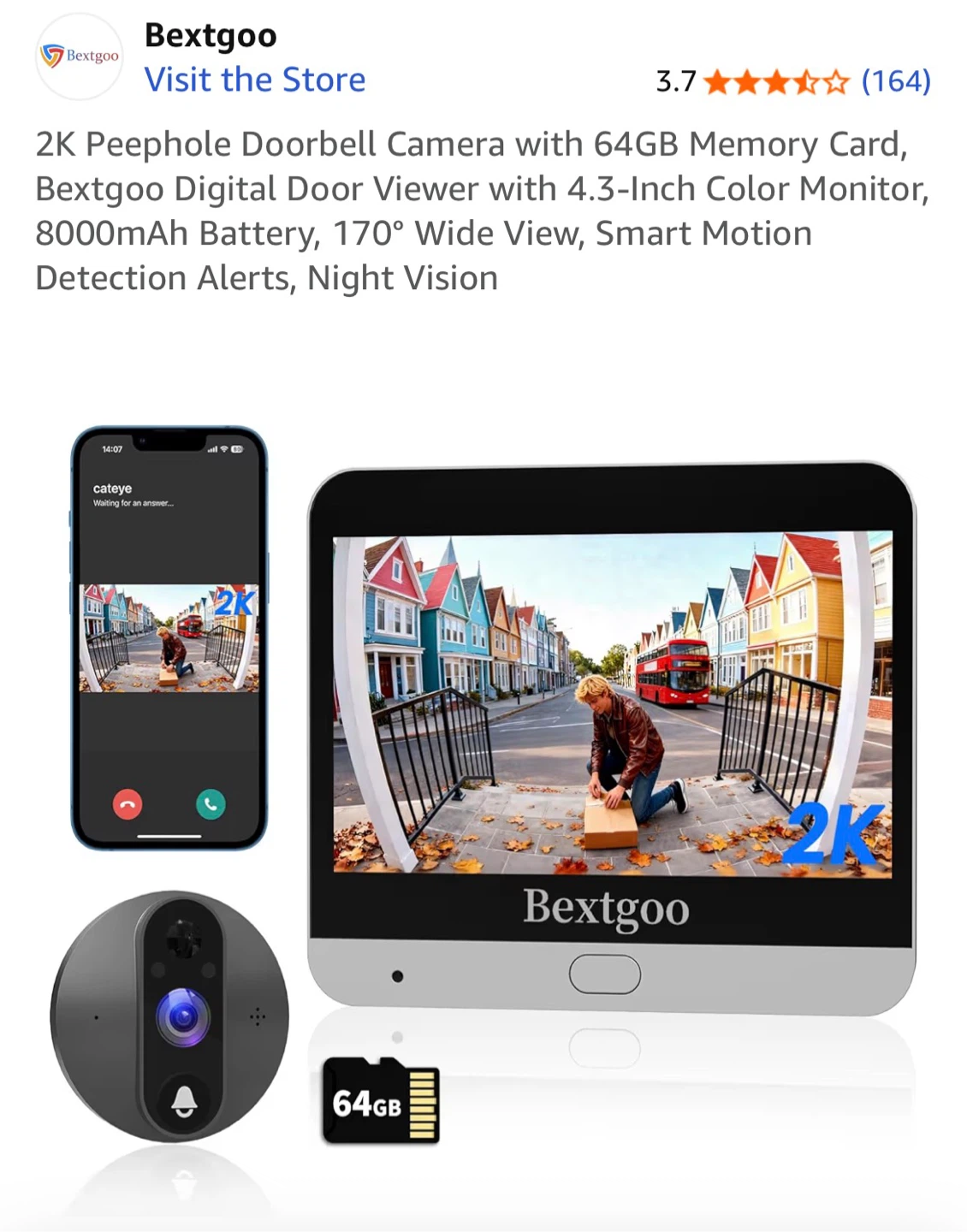 Bextgoo 2K PeepHole Doorbell Camera