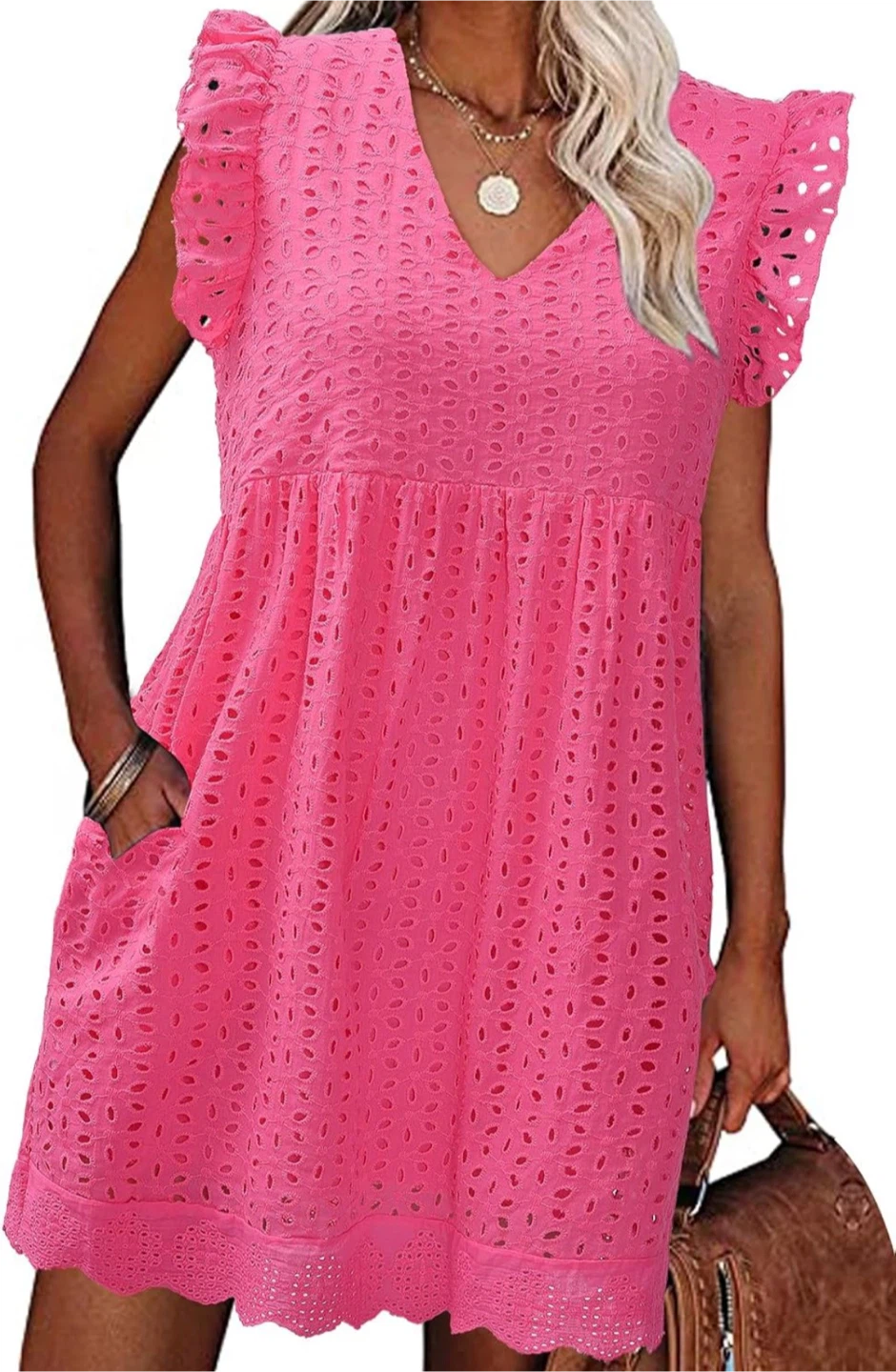 NEW! Pink Ruffle Sleeveless V Neck Sundress