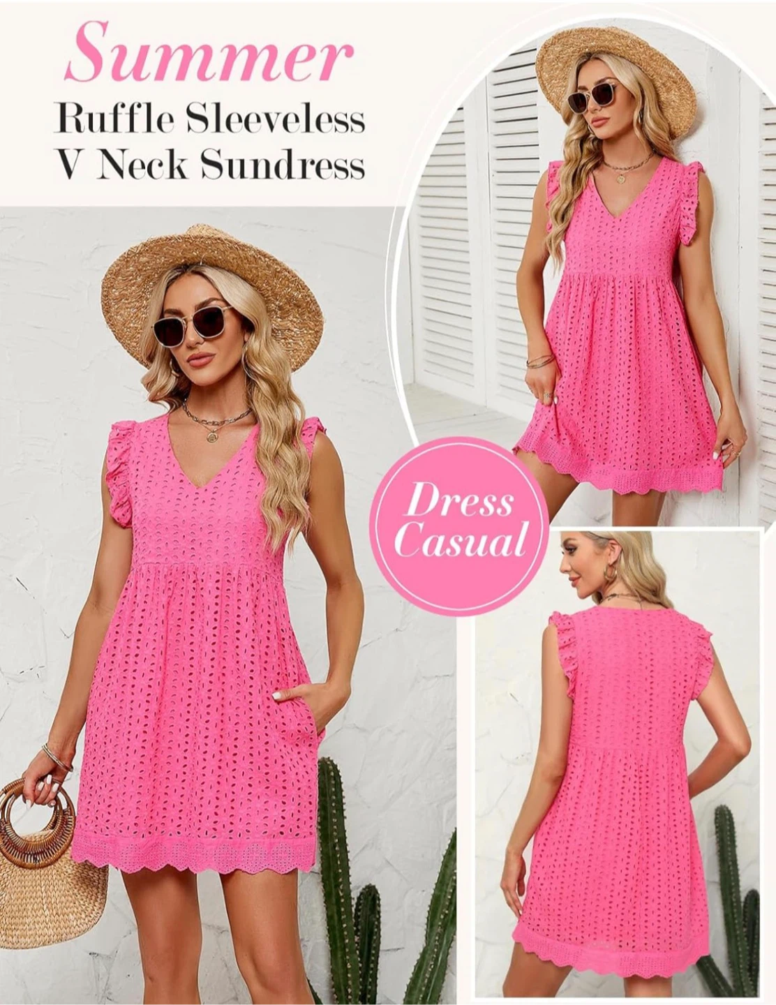 NEW! Pink Ruffle Sleeveless V Neck Sundress - photo 4