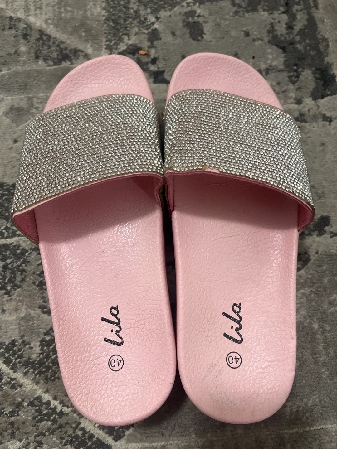 Lila Pink Rhinestone Slides - Size 40