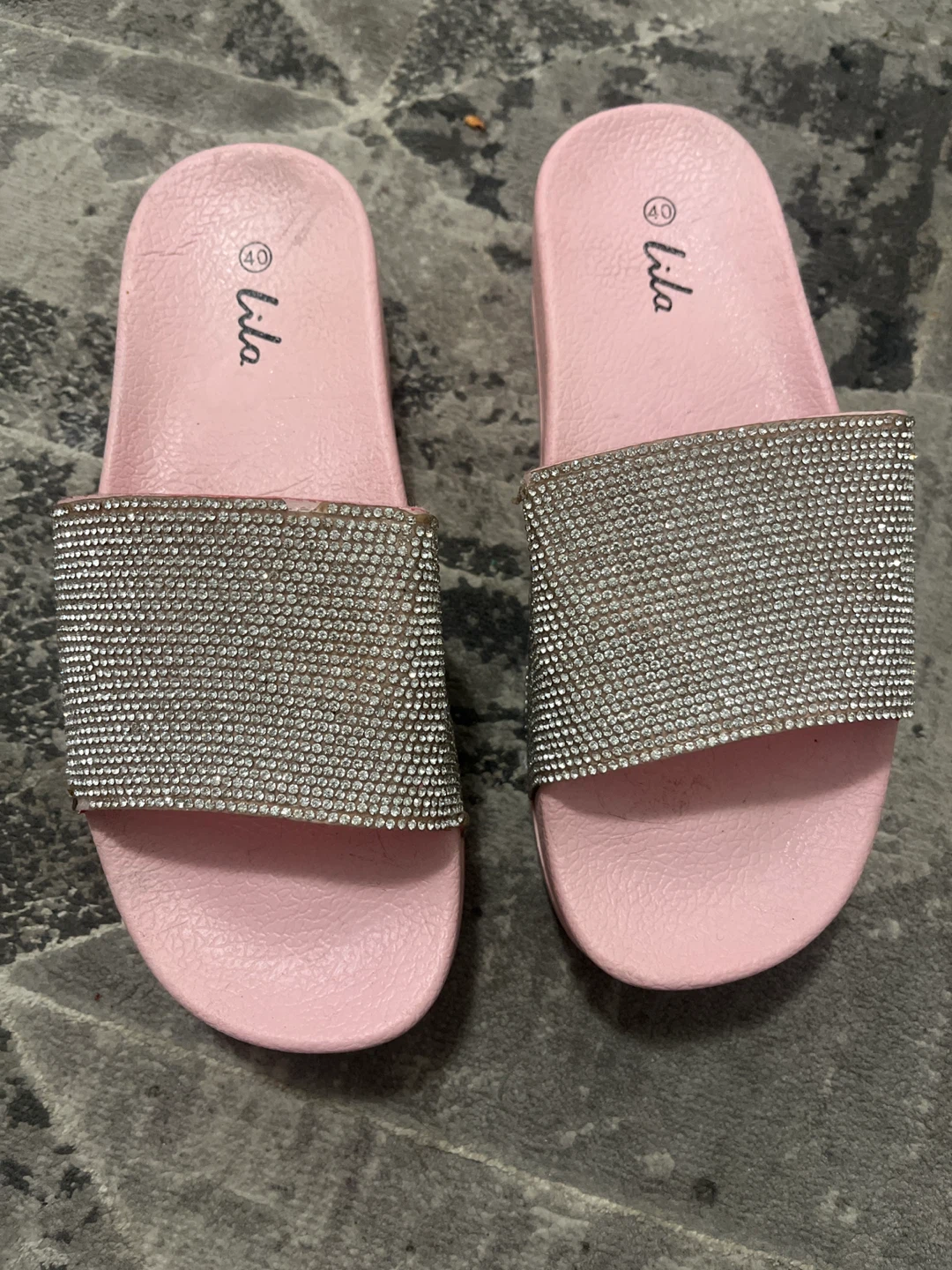 Lila Pink Rhinestone Slides - Size 40 - photo 2