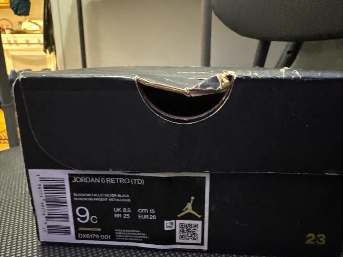 Jordan 6 Retro (TD) Black/Metallic Silver Size 9c