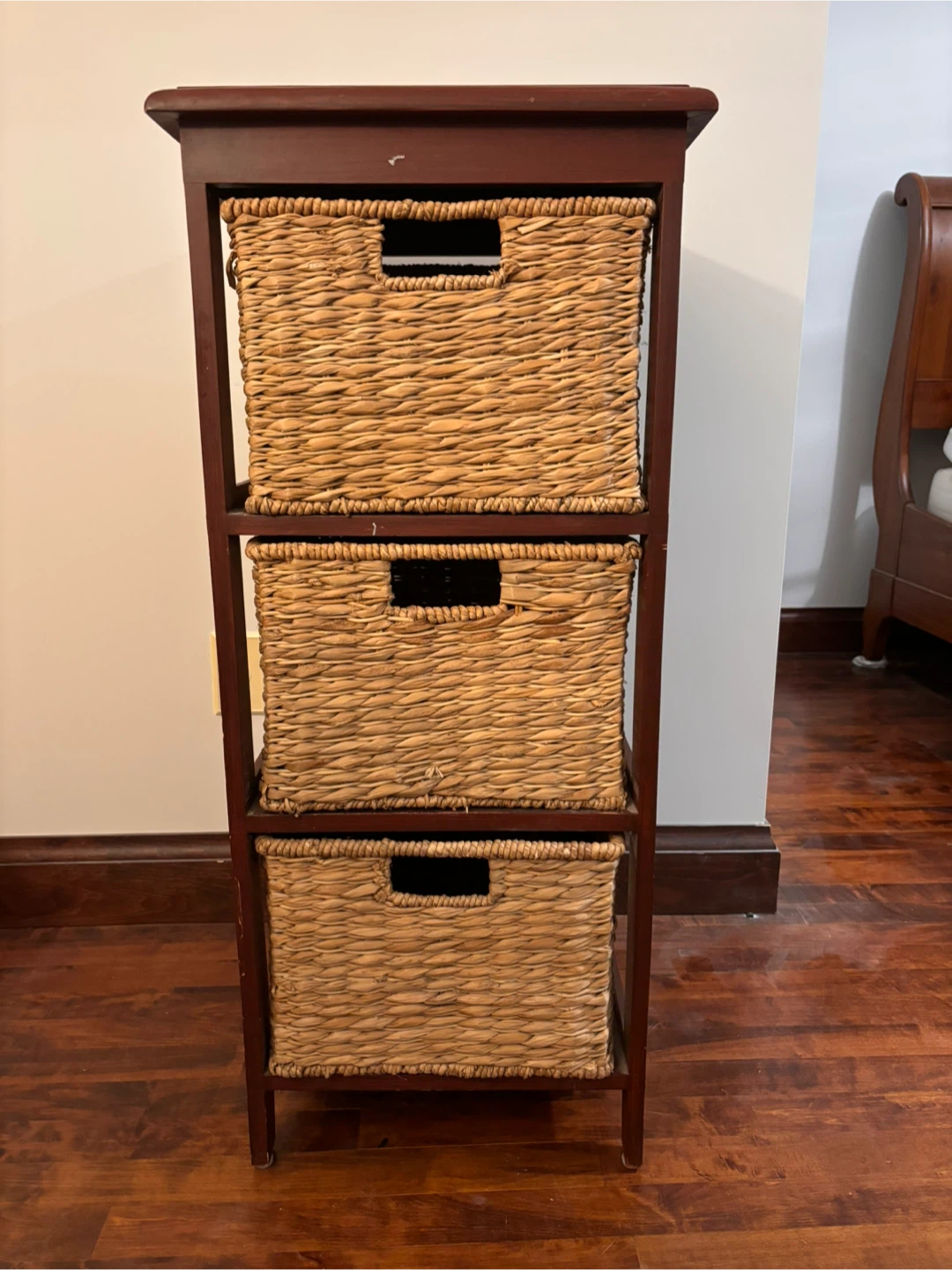 Wood Storage Cabinet with 3 Woven Basket Drawers