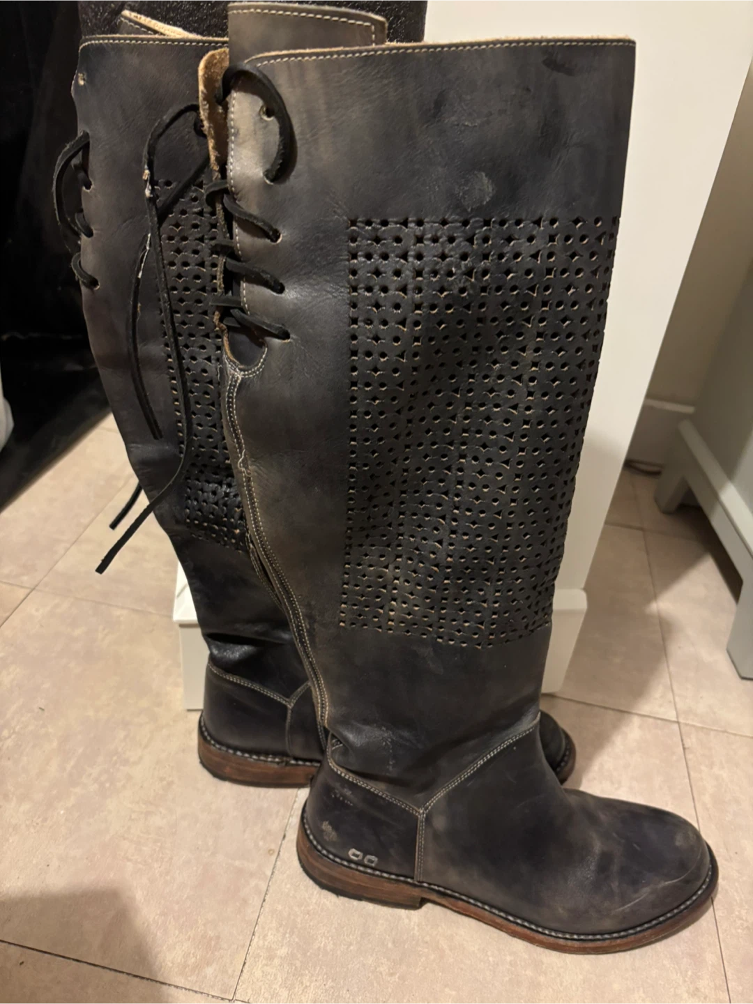 Bed Stu Black Leather Knee-High Boots Size 7