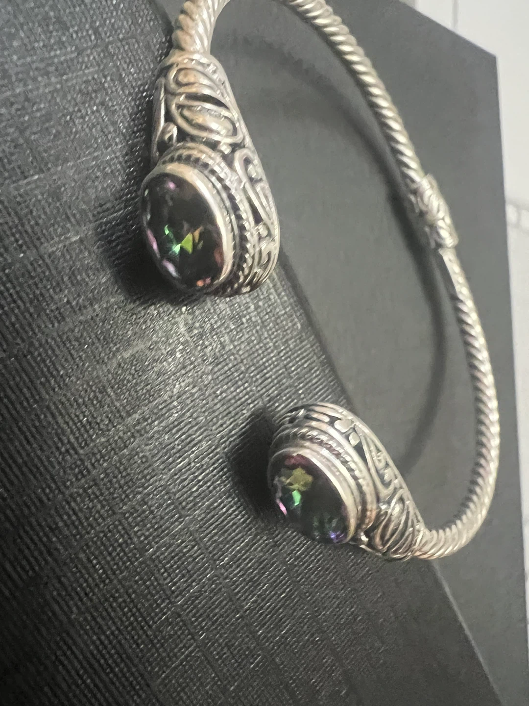 925 Silver Bangle Bracelet with mystic topaz