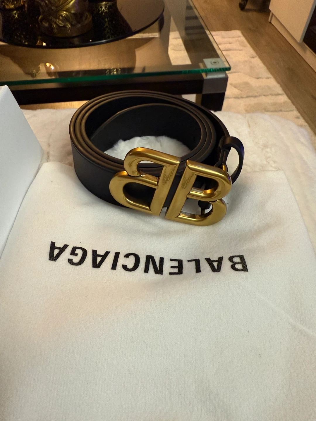 Balenciaga BB Leather Belt Black Gold - photo 2