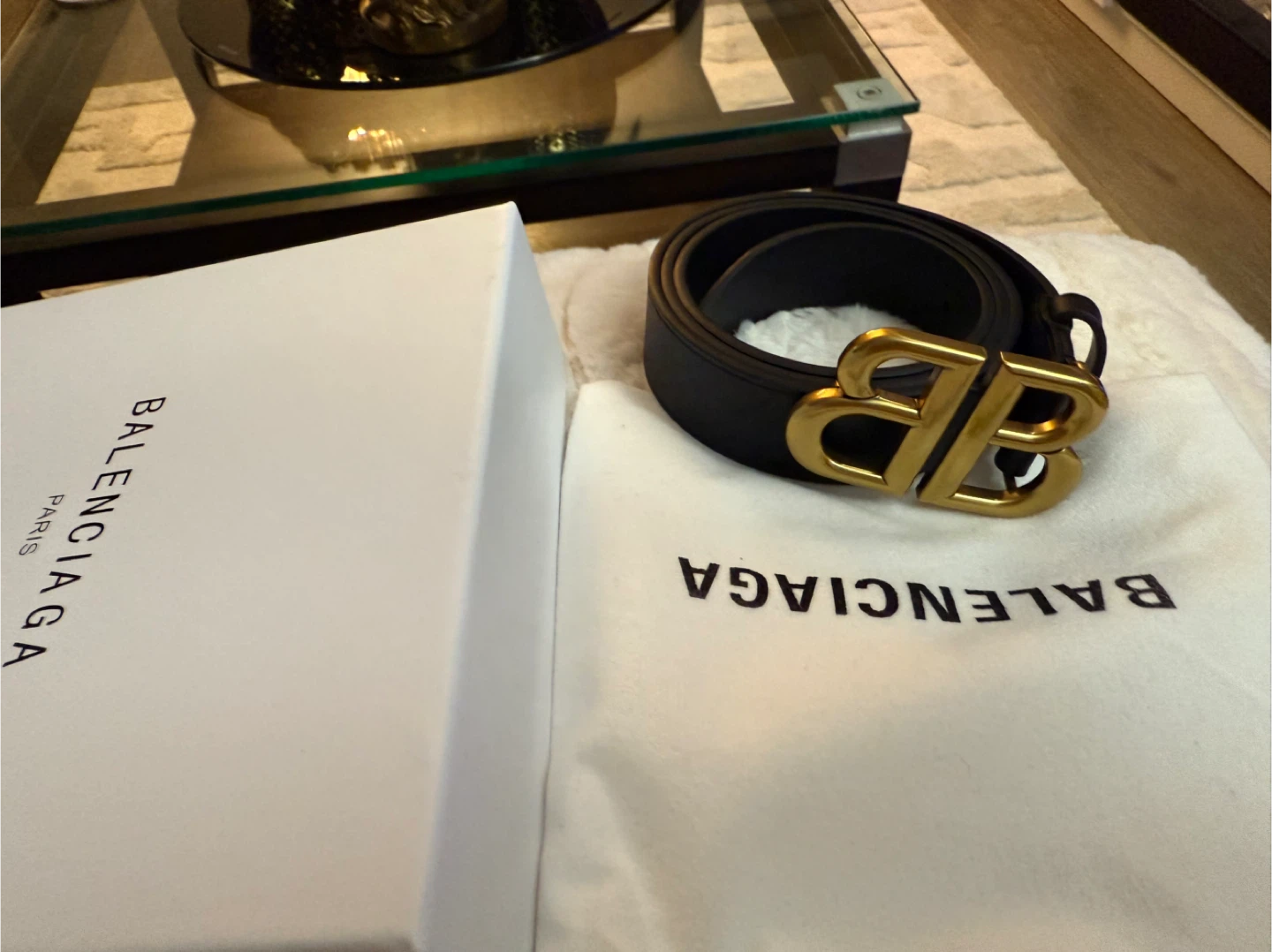 Balenciaga BB Leather Belt Black Gold