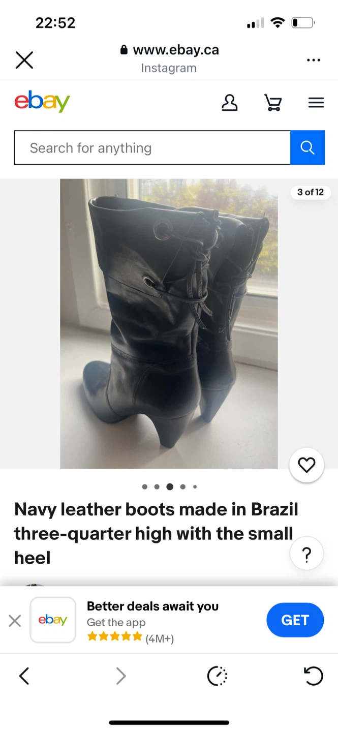 Navy Leather Three-Quarter High Heel Boots - photo 2