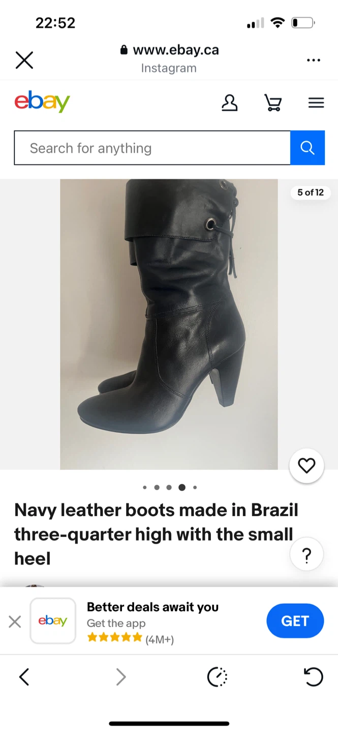 Navy Leather Three-Quarter High Heel Boots - photo 5