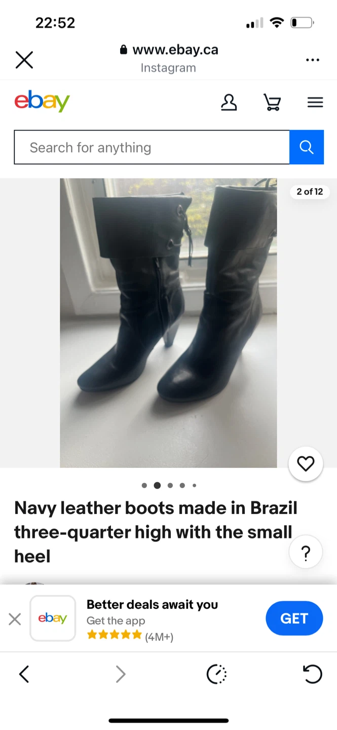 Navy Leather Three-Quarter High Heel Boots - photo 3