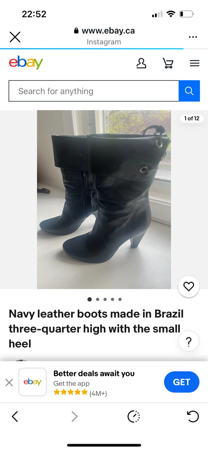 Navy Leather Three-Quarter High Heel Boots