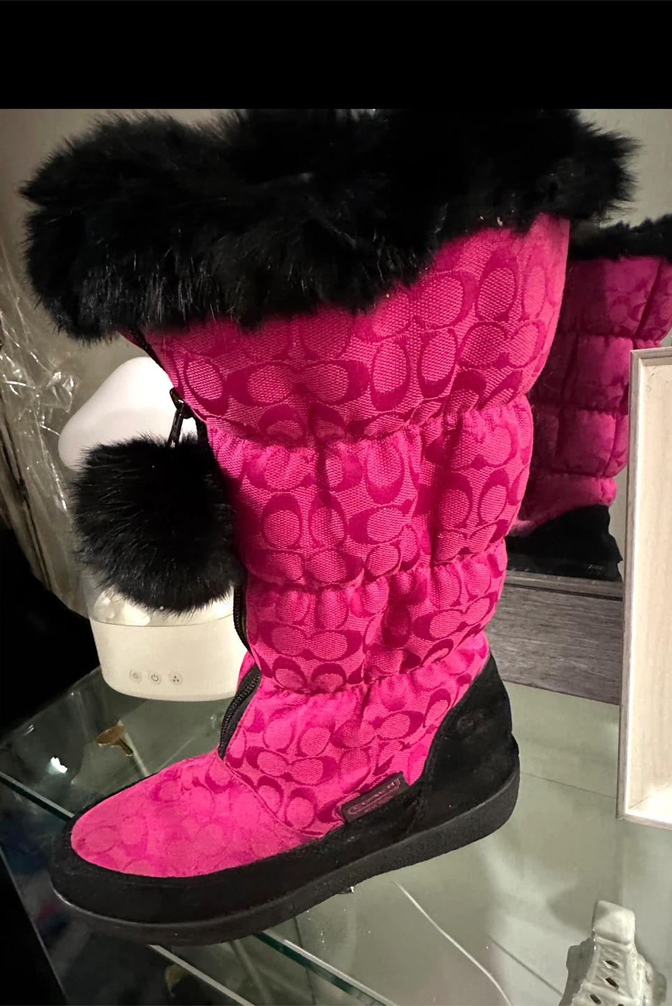 Coach Pink Winter Boots with Fur Trim