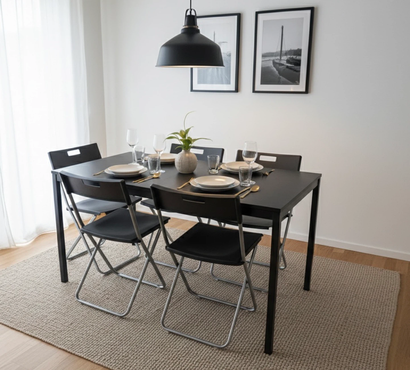 IKEA Black Dining Table & 4 Folding Chairs