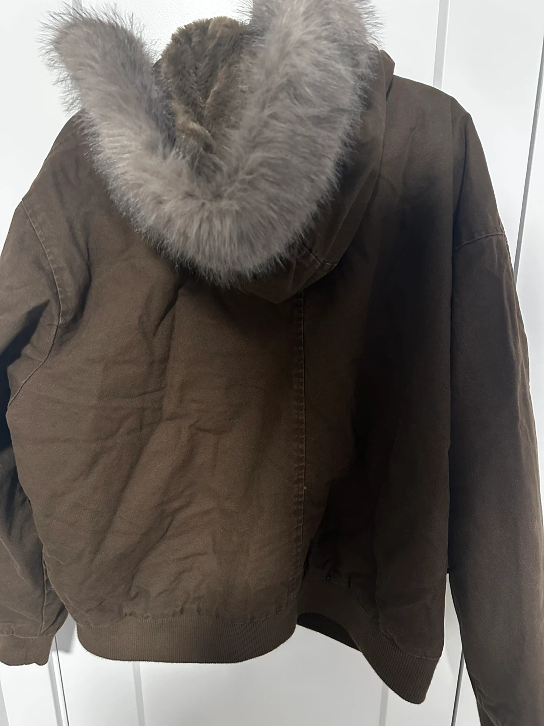 BoohooMAN Bomber Jacket with Fur Hood - Brown - photo 2