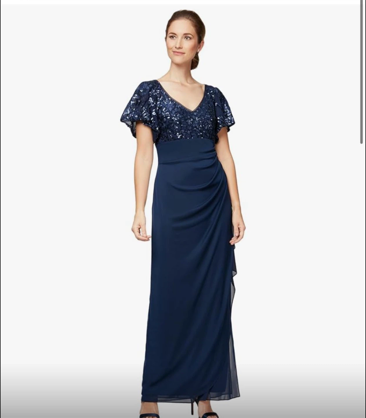 Alex Evenings Navy Sequin Bodice Dress - Size 6