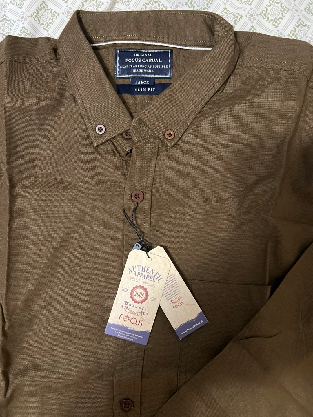 Focus Casual Brown Slim Fit Shirt - Large