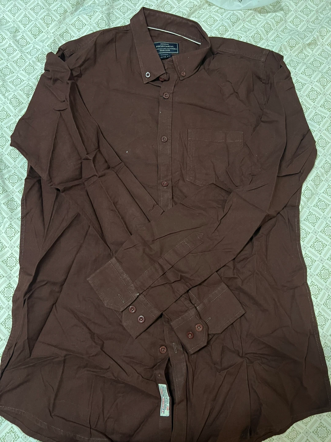 Focus Casual Brown Slim Fit Shirt - Large