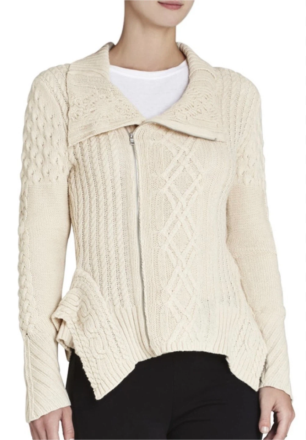 BCBGMAXAZRIA Zanzi Cable Knit Moto Sweater - Size M - photo 2
