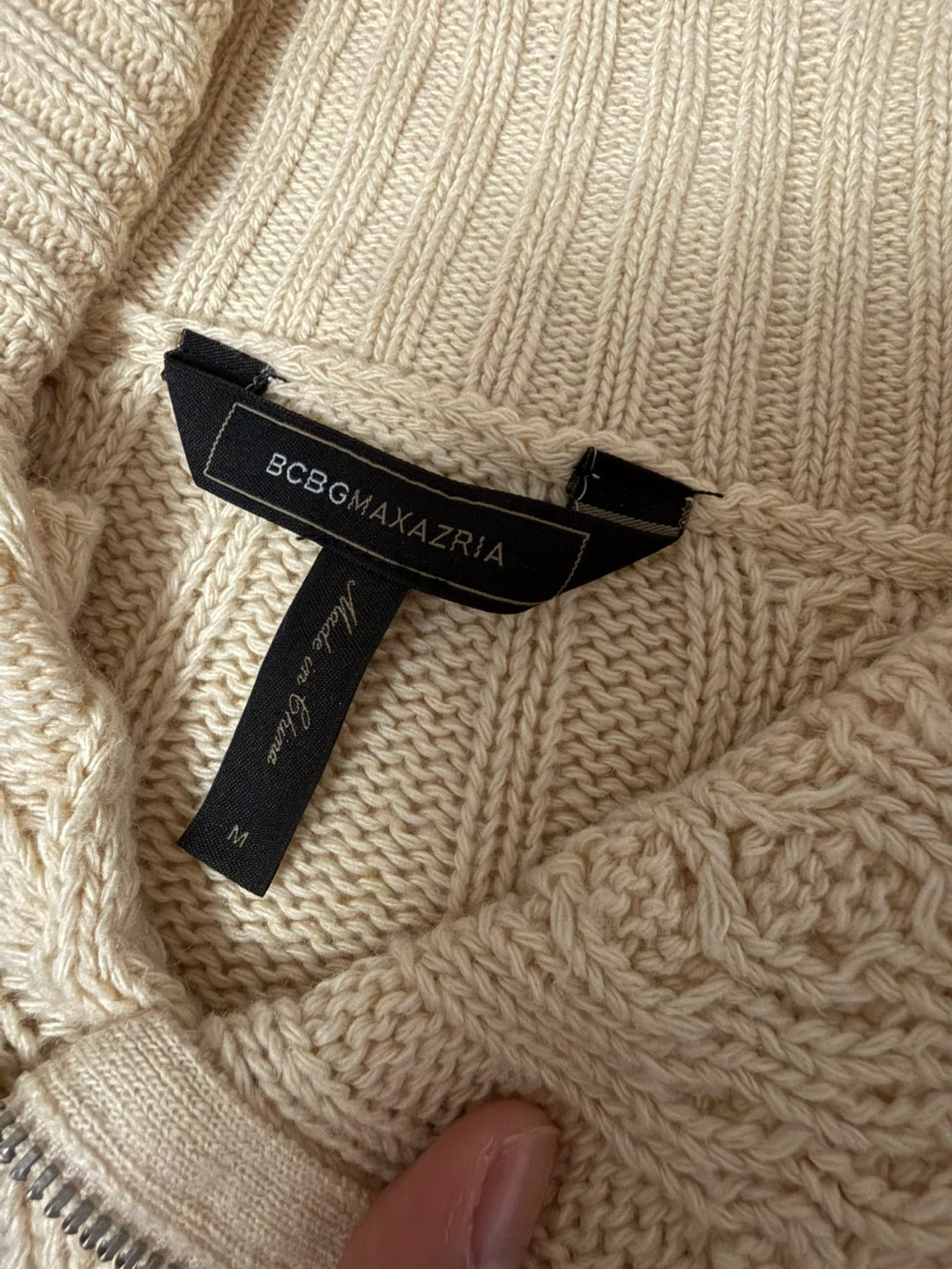 BCBGMAXAZRIA Zanzi Cable Knit Moto Sweater - Size M - photo 4
