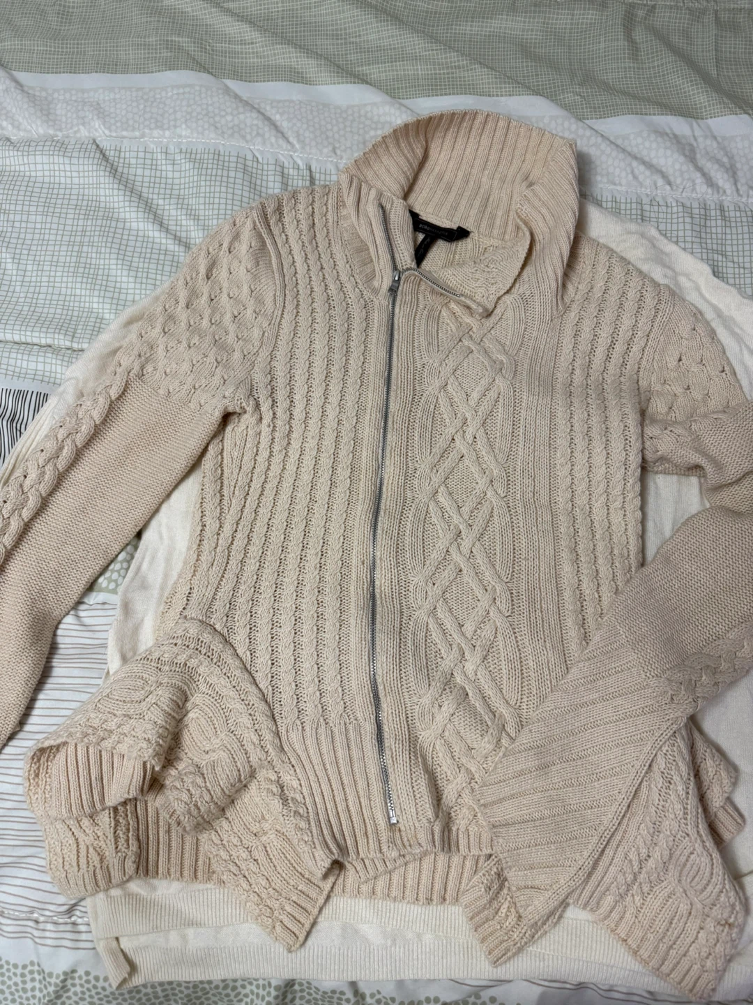 BCBGMAXAZRIA Zanzi Cable Knit Moto Sweater - Size M - photo 5