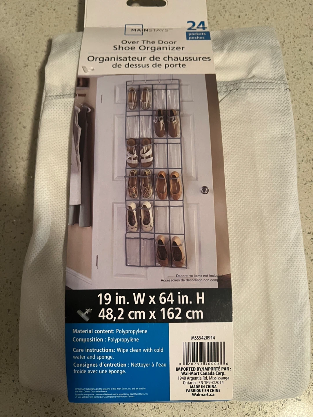 Mainstays Over The Door Shoe Organizer - New