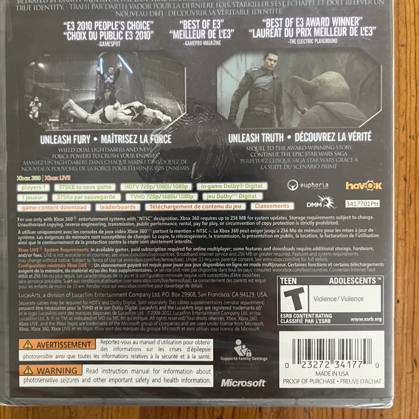 New, Sealed, Star Wars The Force Unleashed 2 XBox360 - photo 3