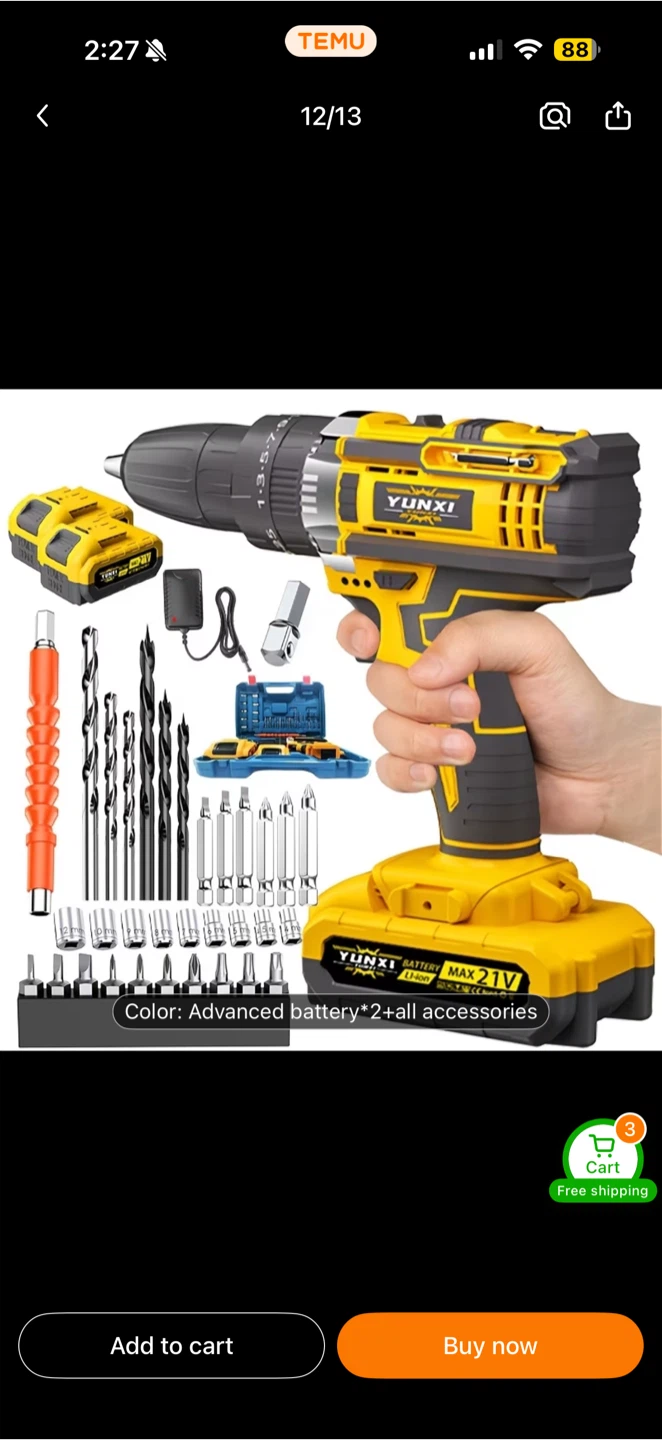 YUNXI 21V Cordless Drill with Accessories