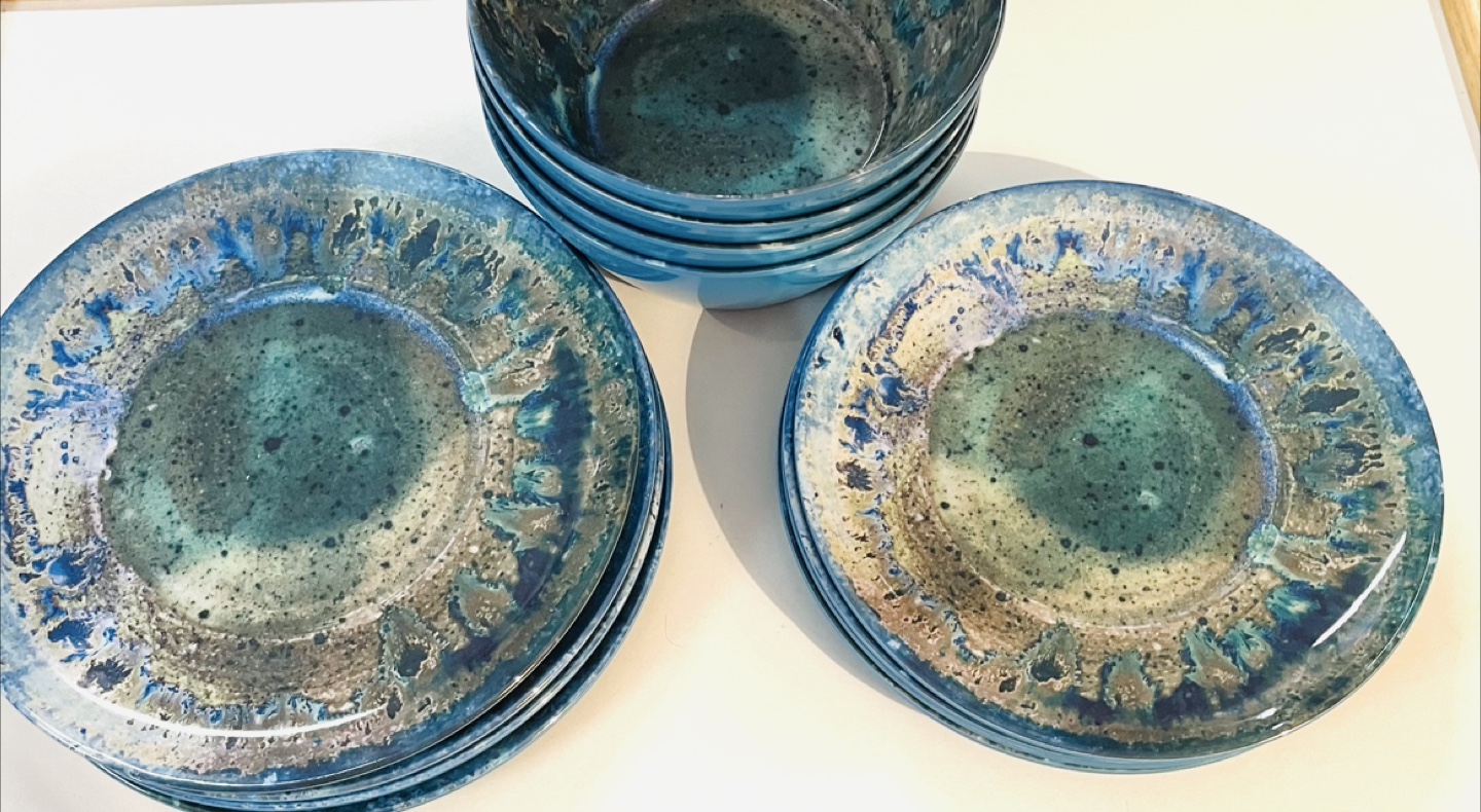 🥕Blue Glazed Stoneware Dinnerware Set - photo 2