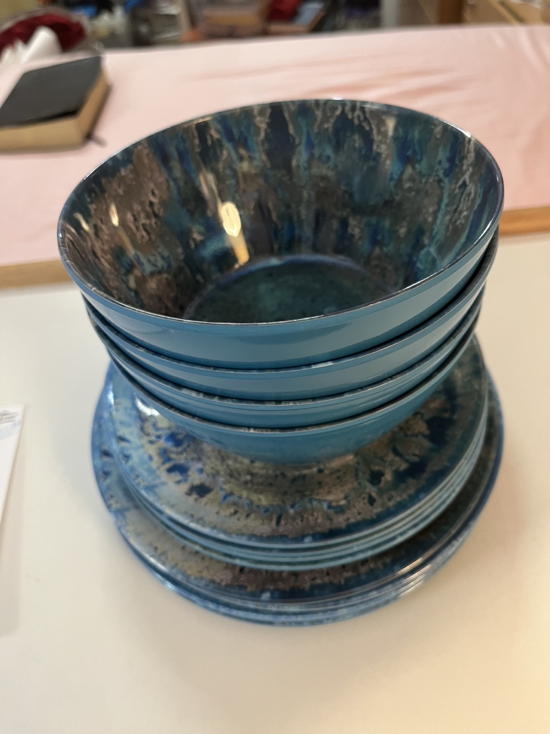 🥕Blue Glazed Stoneware Dinnerware Set