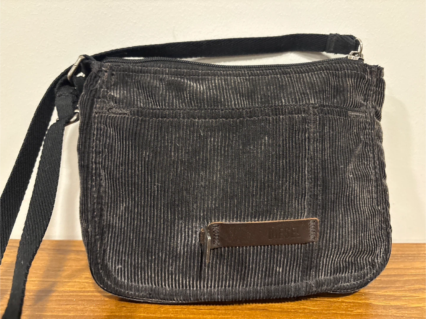 Diesel Black Corduroy Crossbody Bag