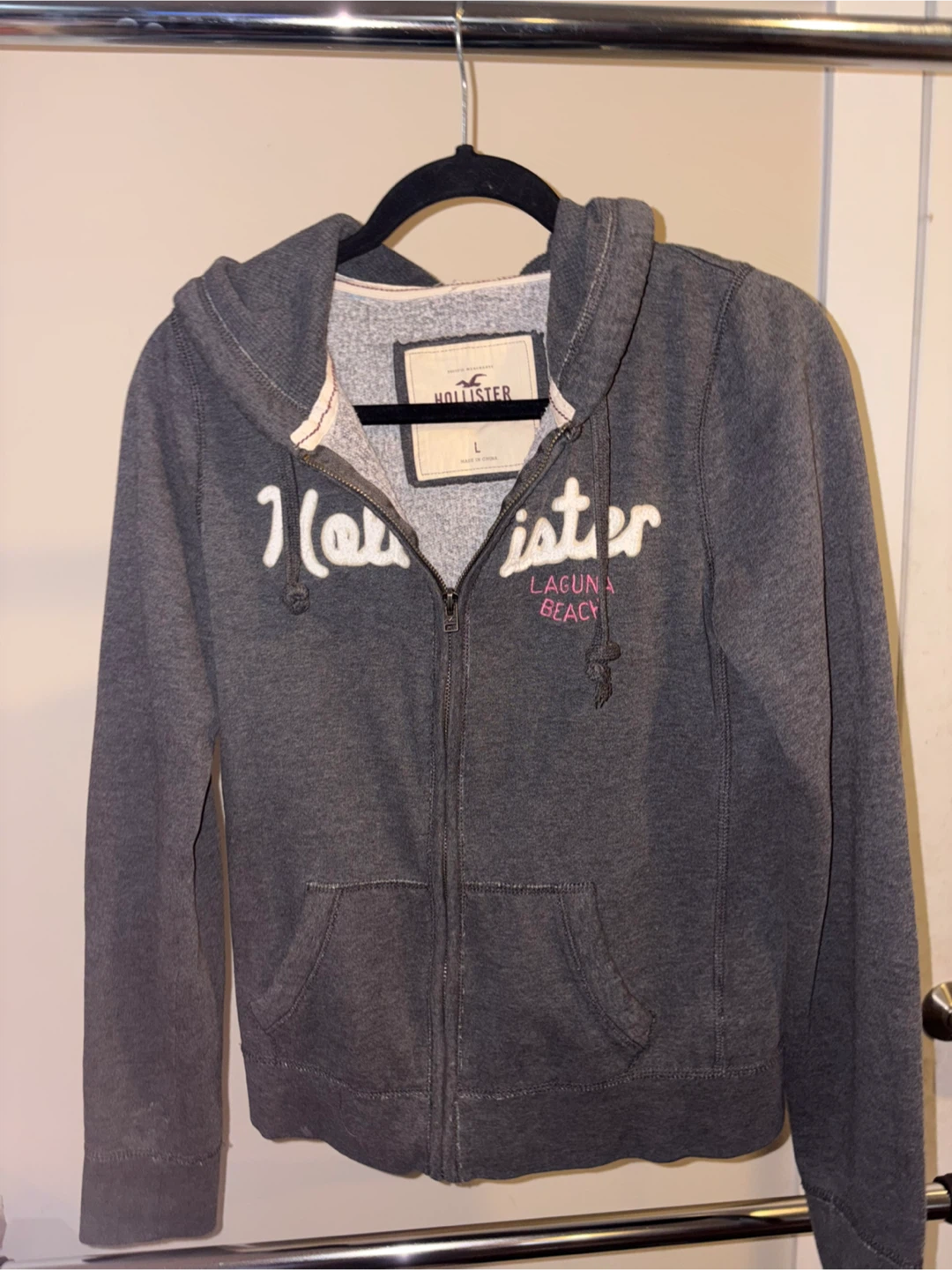 Hollister Gray Full Zip Hoodie - Size L